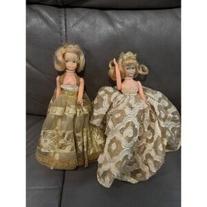 Vintage Doll Lot 2 Blonde Princess Gown Crowns Made in Hong Kong Collectible